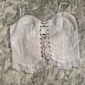 Garage White Lace-Up Eyelet Crop Top